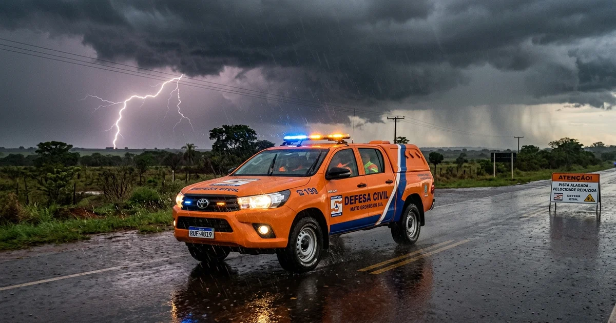Inmet e Defesa Civil de MS Emitem Alerta Laranja para Tempestades Severas, Vento de 90 km/h e Granizo em 45 Municípios