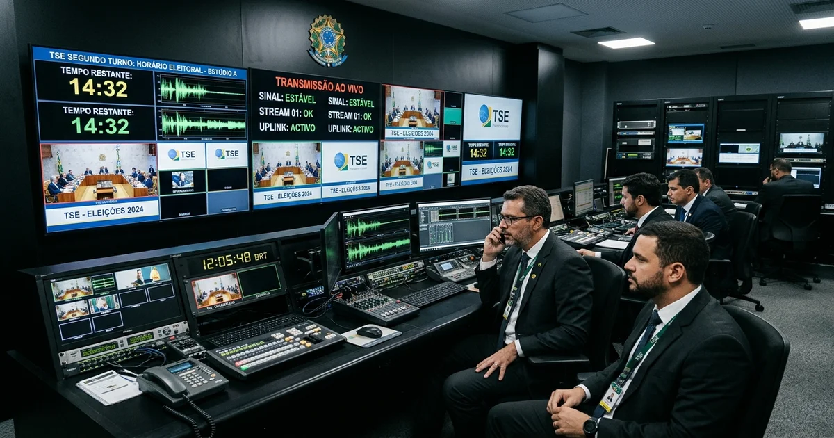 Centro de transmissão e controle do Tribunal Superior Eleitoral (TSE) em Brasília finaliza a geração do sinal oficial do horário eleitoral gratuito do 2º turno.