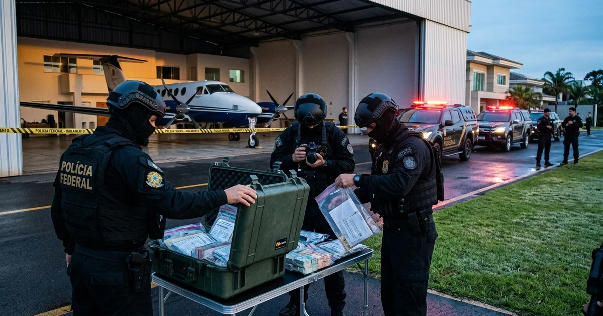 Policiais federais e equipes da FICCO cumprem mandados de prisão e apreensão contra esquema de tráfico internacional e lavagem de capitais. — Imagem criada por inteligência artificial.