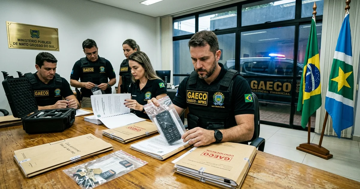 Agentes do Gaeco e promotores do MPMS durante o cumprimento de mandados da Operação Infiltrados em Mato Grosso do Sul. — Imagem criada por inteligência artificial.