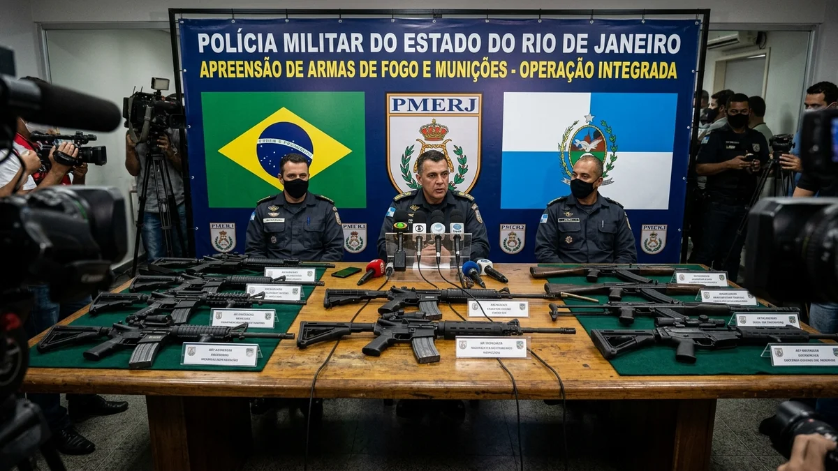 Apresentação oficial de armamento de grosso calibre apreendido no Rio de Janeiro — Foto: Divulgação