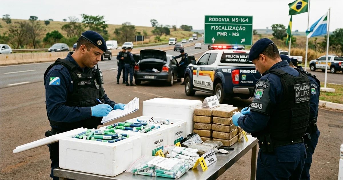 Polícia Militar Rodoviária intercepta contrabando de Mounjaro, tirzepatida e haxixe na MS-164 e reforça cerco sanitário na fronteira de MS