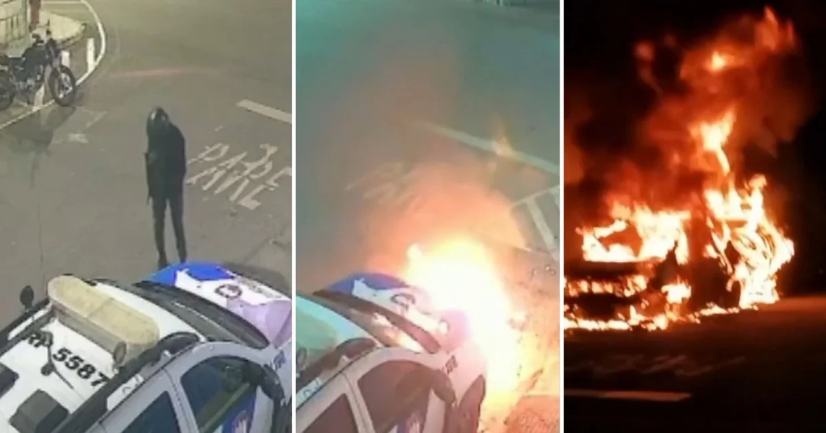 VÍDEO: homem faz dancinha antes de colocar fogo e explodir carro da PM em frente ao Batalhão no ES