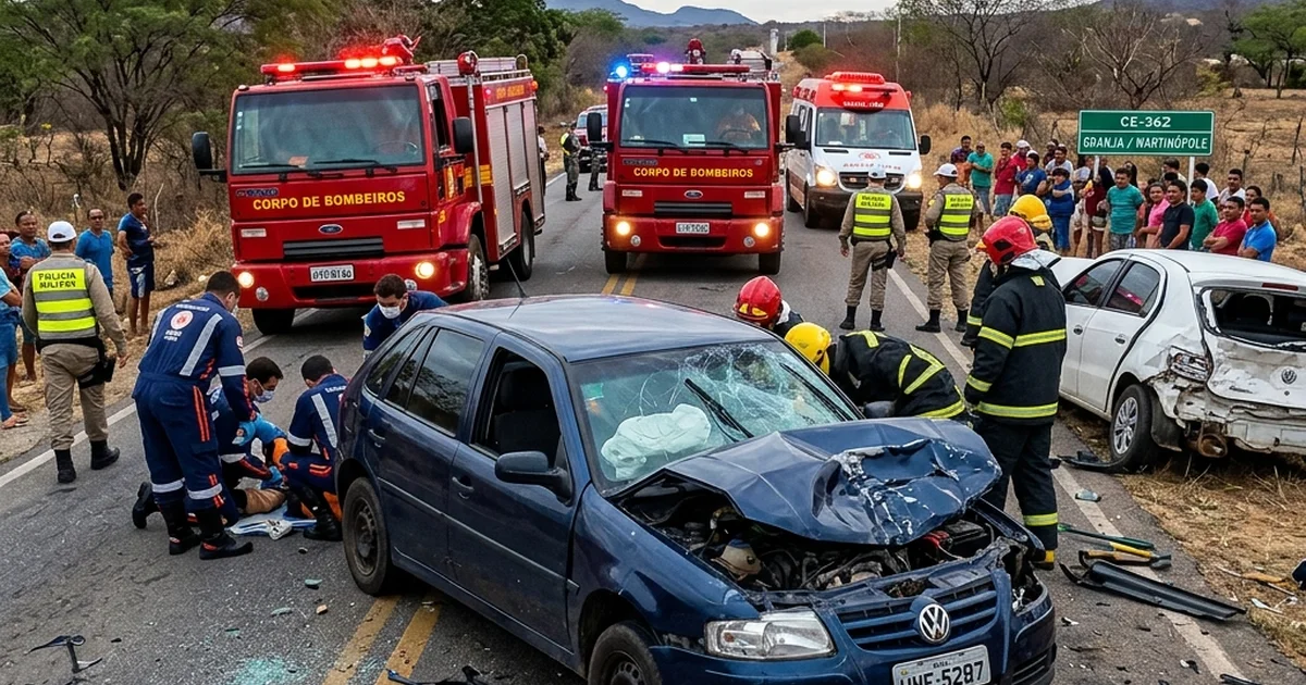 Acidente na Rodovia CE-362 deixa Mãe e Filha Mortas e Quatro Feridos entre Granja e Martinópole