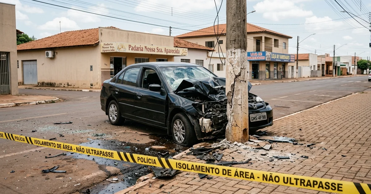 Tragédia em Amambai: Jovem Perde o Controle de Veículo, Bate em Poste e Morre Preso às Ferragens
