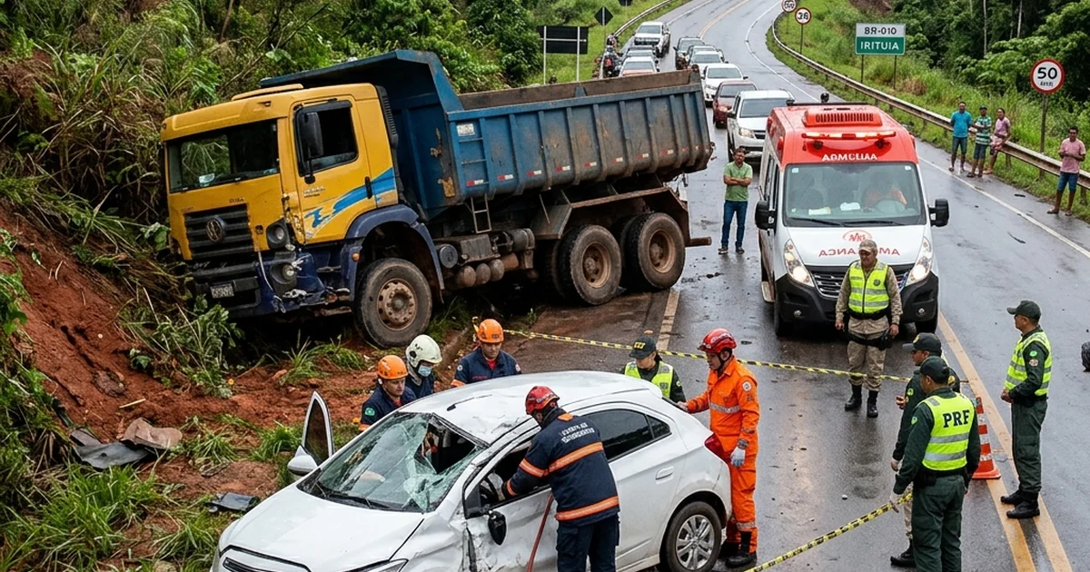 Esmagamento e Morte na BR-010: Caçamba Desce Ladeira de Ré e Destrói Carro em Irituia