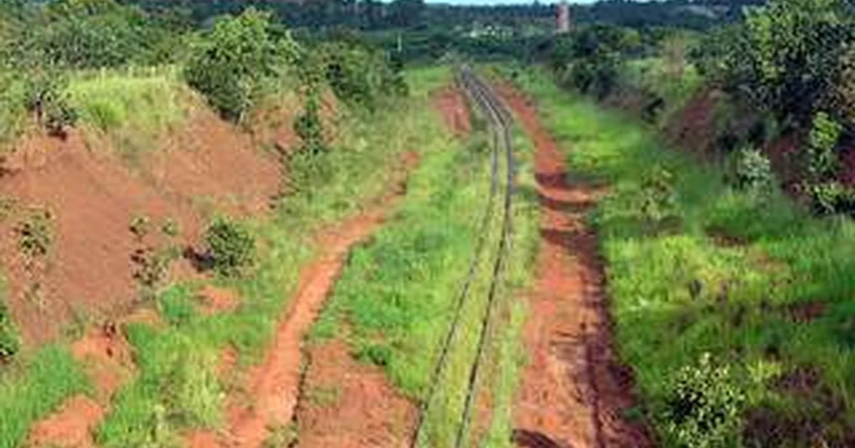 Trilhos e vagões na ferrovia Malha Oeste em Mato Grosso do Sul