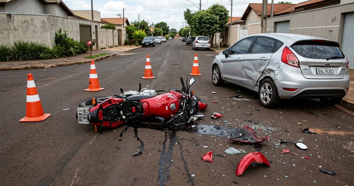 Grave Acidente: Motociclista Sofre Fratura Exposta após Colisão com Carro no Bairro Milani