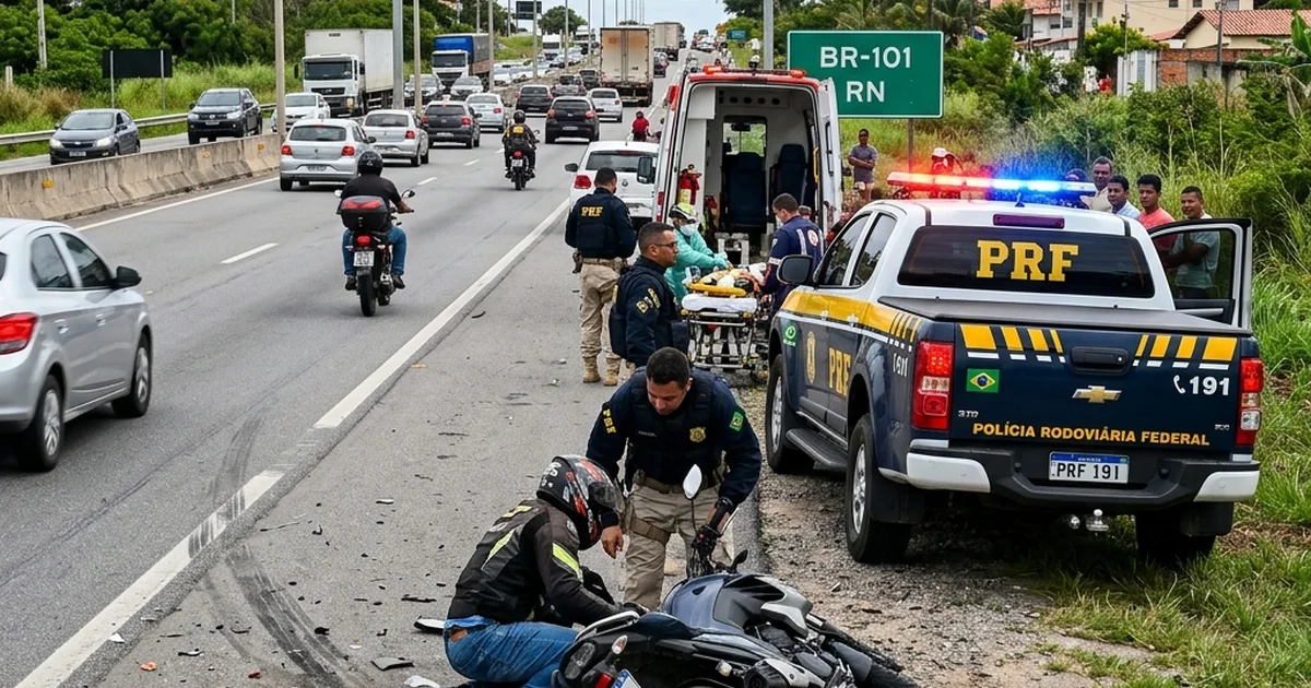 Queda de Motocicleta na BR-101 Mata Condutor de 49 Anos em Parnamirim